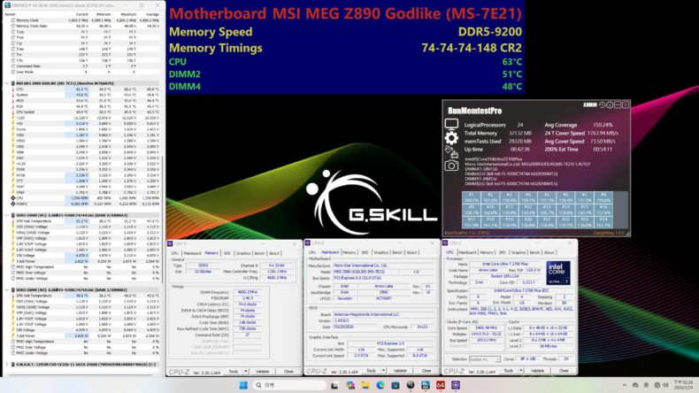 Captura de tela do teste de estresse G.Skill DDR5 9200
