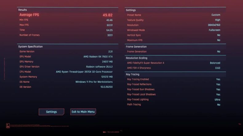 FSR 4.1 em Cyberpunk 2077 - Balanced RX 7900