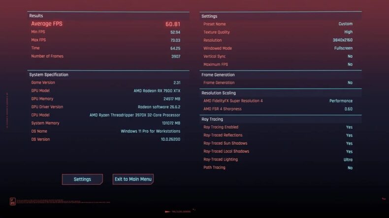 FSR 4.1 em Cyberpunk 2077 - Performance RX 7900