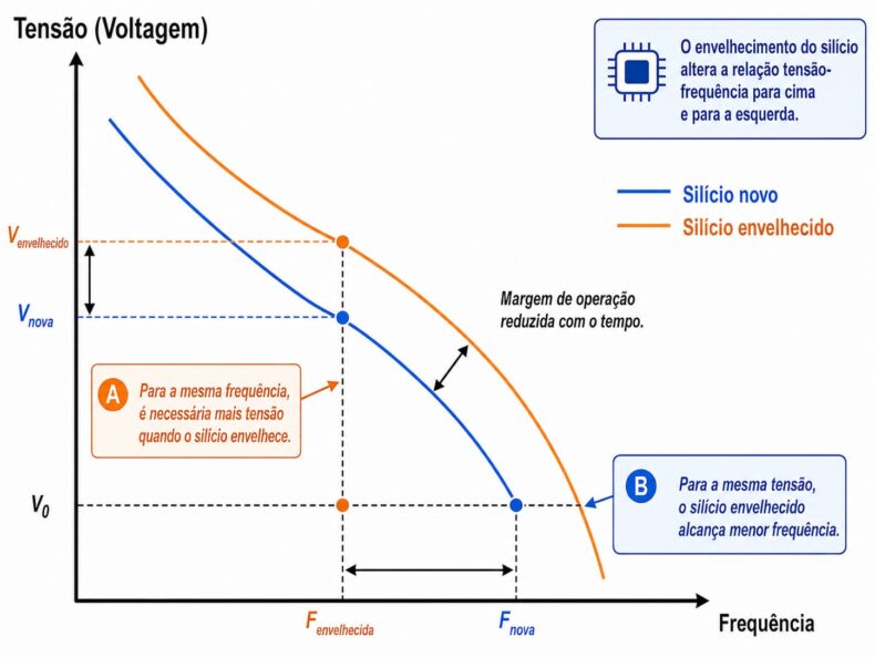Relação Tensão-Frequência e Envelhecimento em Silício
