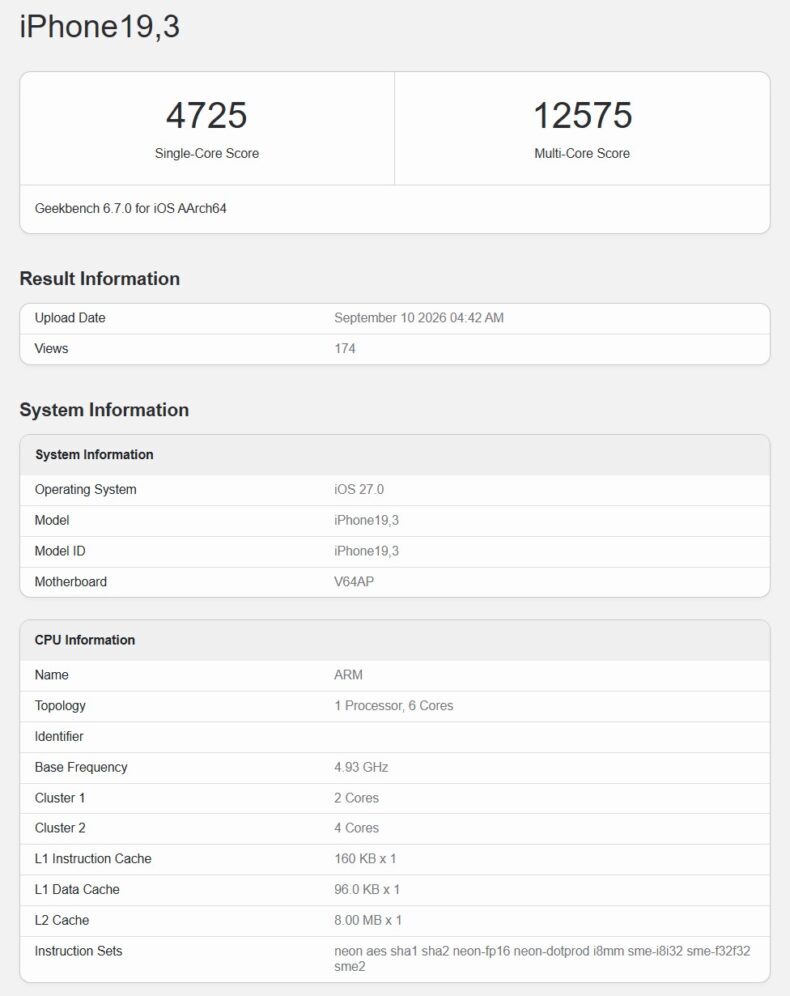 Pontuações single-core e multi-core do A20 Pro no Geekbench 6