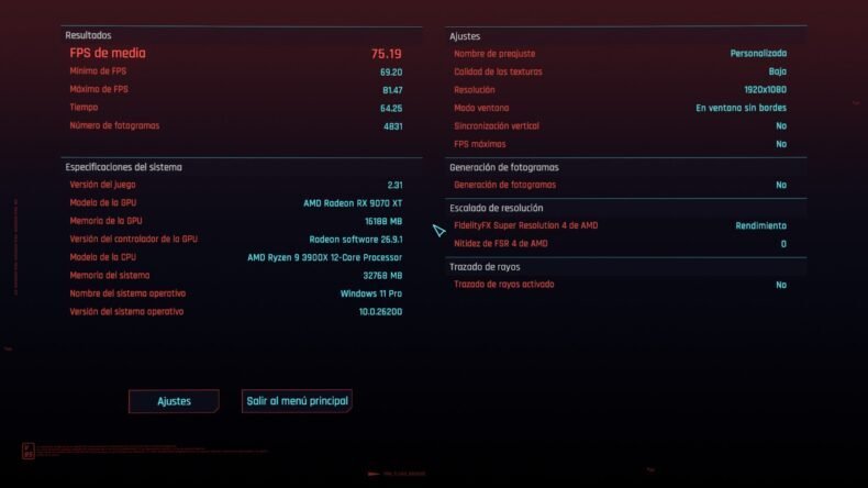 RX 9070 XT 75 FPS Cyberpunk 2077