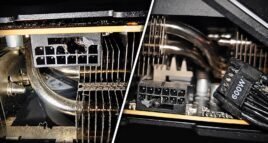 Uma imagem aproximada de um conector de alimentação de GPU danificado, mostrando plástico derretido e um cabo identificado como '600W'.