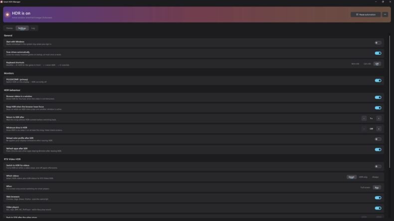 Configurações do Smart HDR Manager