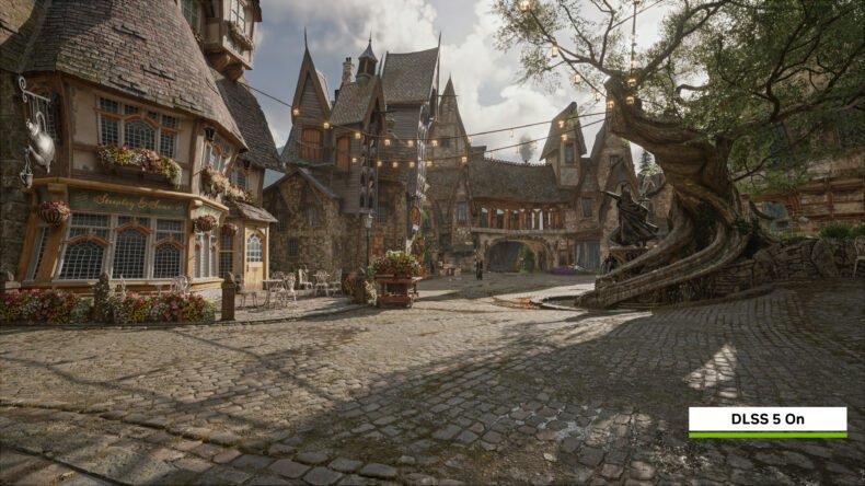 Imagem de Hogwarts Legacy com DLSS 5 ativado