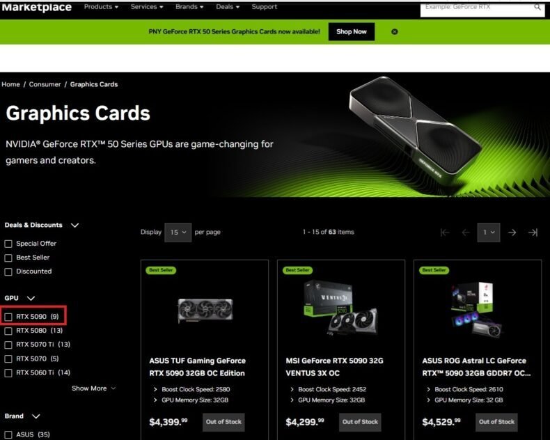 Loja da NVIDIA para 5090 em junho de 2026