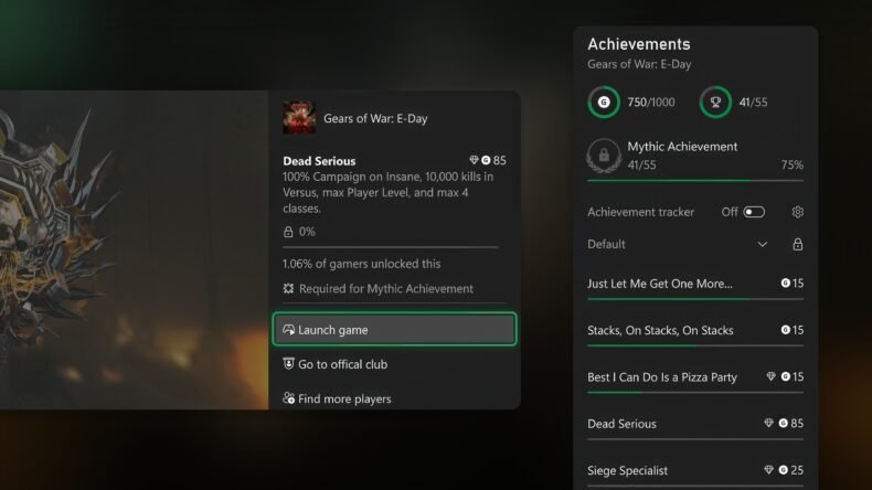 Progresso das conquistas no Xbox